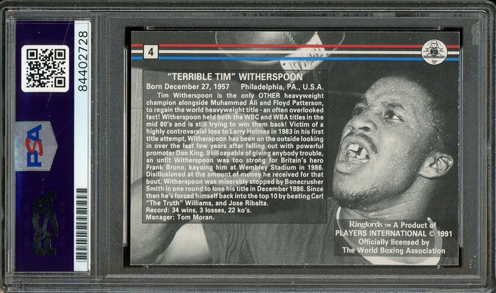 Tim “Terrible’ Witherspoon Signed 1991 Player's International Ringlords Boxing Card- PSA/DNA Authentic