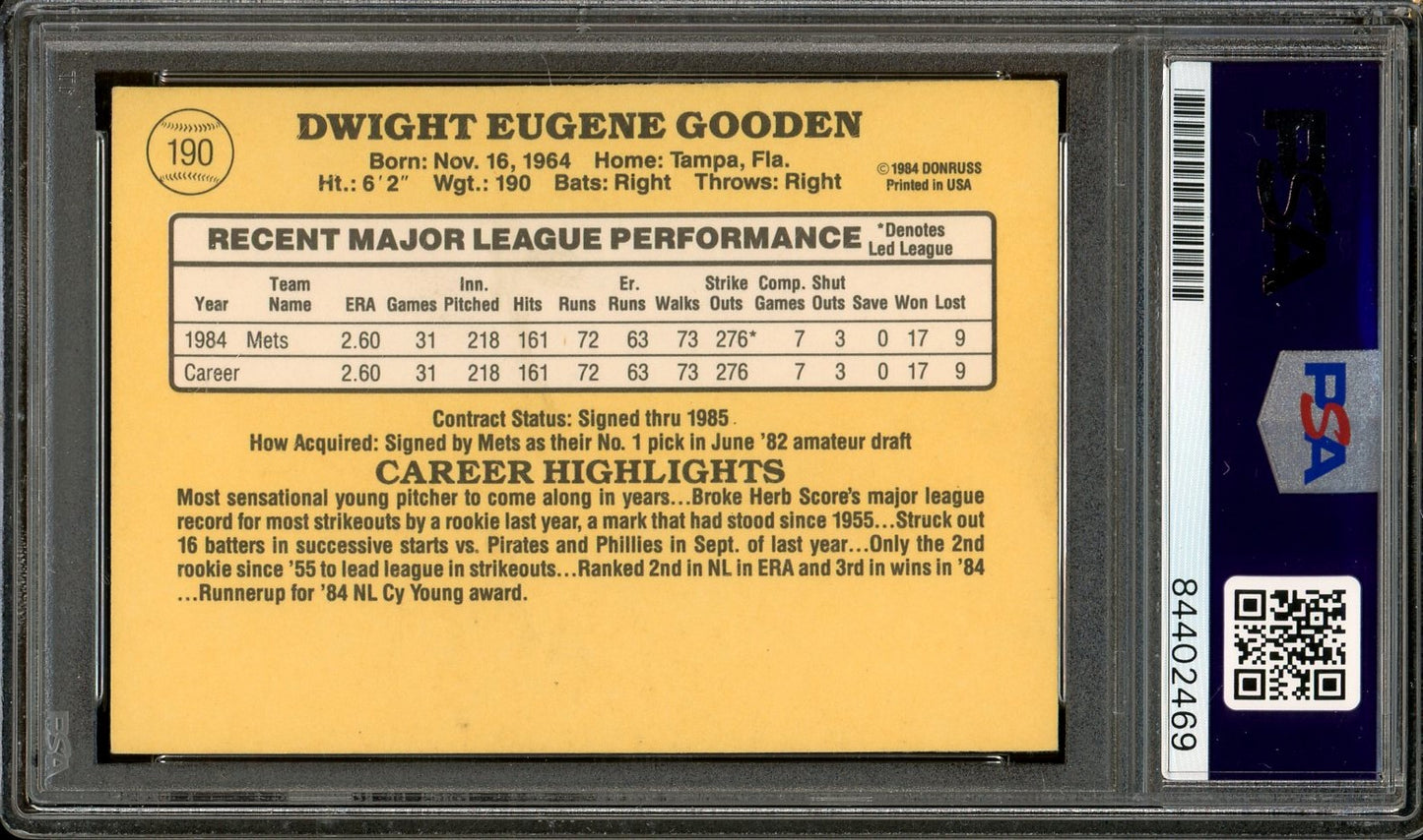 Dwight Gooden Signed 1985 Donruss #190- PSA/DNA Authentic Autograph - Rookie Card