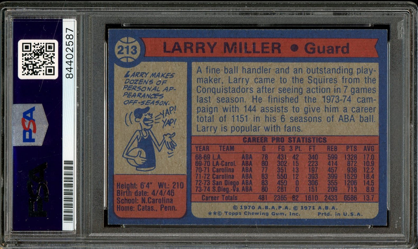 Larry Miller signed 1974-75 Topps #213- PSA/DNA Authentic