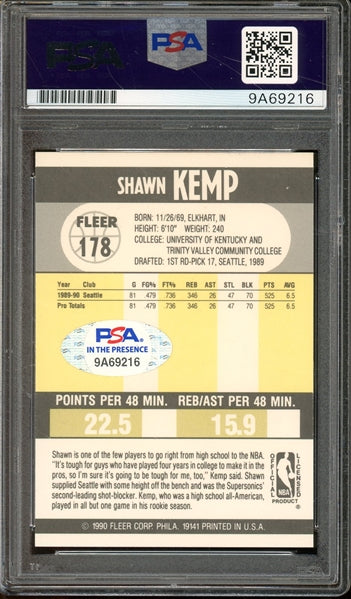 Shawn Kemp Signed 1990 Fleer #178 - Auto Graded Gem Mint 10! (PSA/DNA) - Rookie Card
