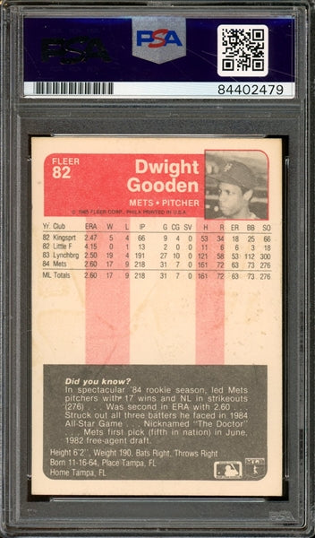 Dwight Gooden Signed 1985 Fleer #82 RC - PSA/DNA Authentic - Rookie Card