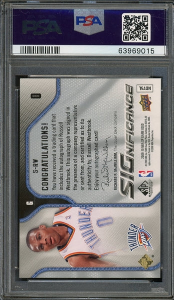 Russell Westbrook 2009 SP Game Used Significance Autograph #S-RW - Auto Graded 10 - (PSA/DNA Encapsulated)