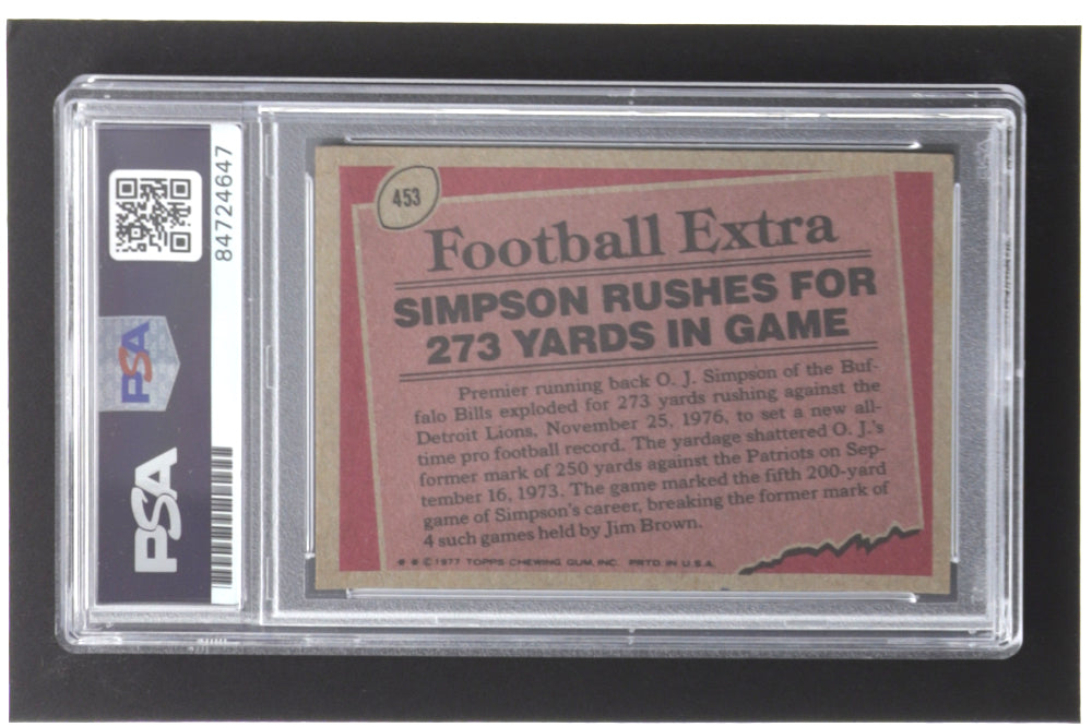 O.J. Simpson Signed 1977 Topps #453 RB (PSA)