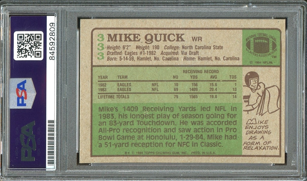 Mike Quick Signed 1984 Topps Pro Bowl Football Card #333 (PSA/DNA Encapsulated)