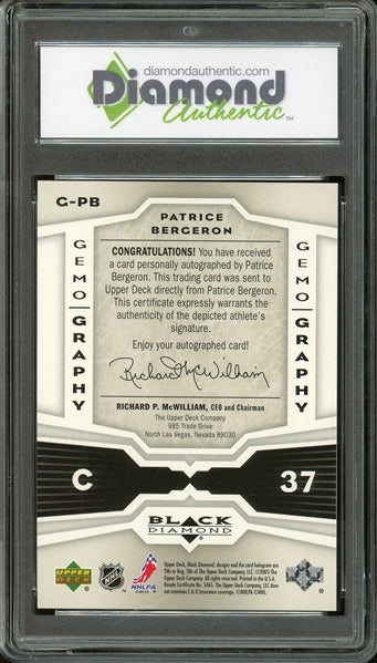 Patrice Bergeron 2005 Upper Deck Black Diamond Gemography Autograph Hockey Card #G-PB - Auto Graded 10! (DGA - Diamond Authentic)