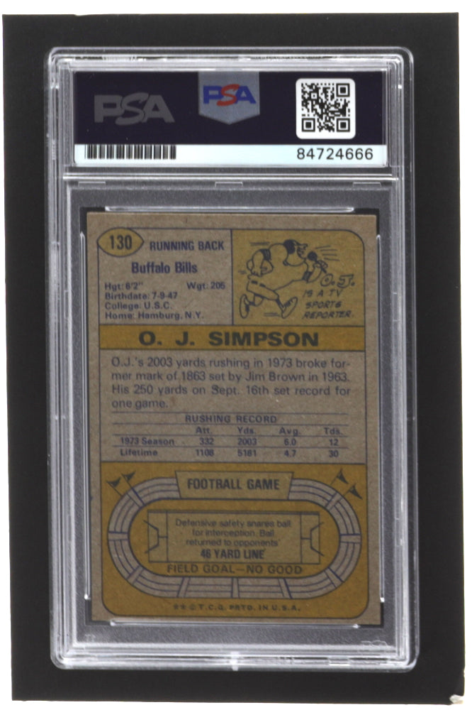 O.J. Simpson Signed 1974 Topps #130 AP (PSA)