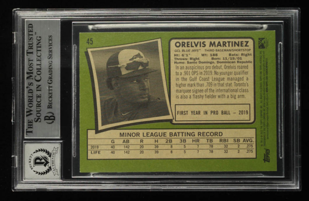 Orelvis Martinez Signed 2020 Topps Heritage Minors #45 - Autograph Graded Beckett (BGS) 10 - Rookie Card