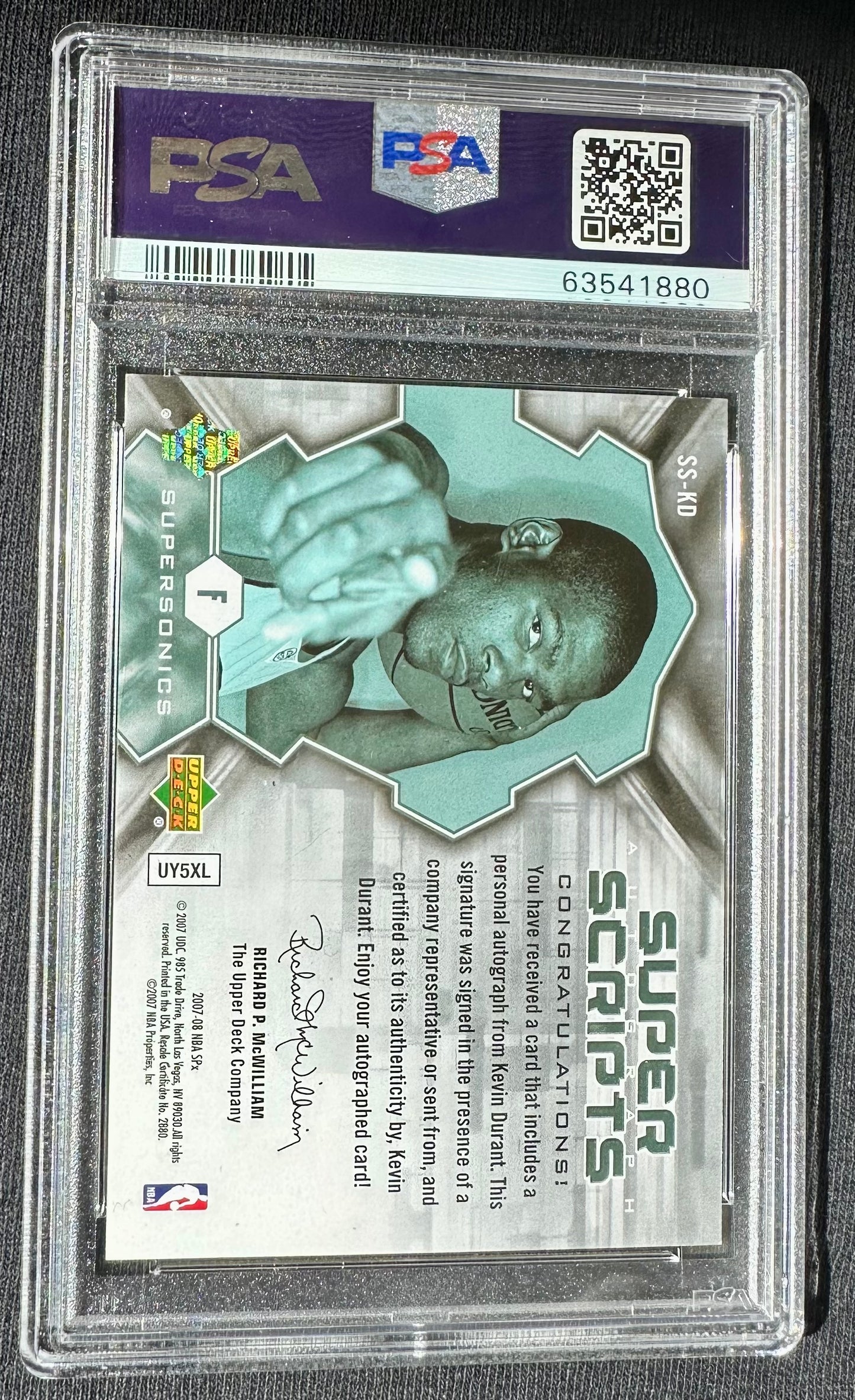 Kevin Durant 2007 SPx SUPER SCRIPTS Auto RC #SS-KD - Graded (PSA) 9 - Auto (PSA) 9 - Rookie Card