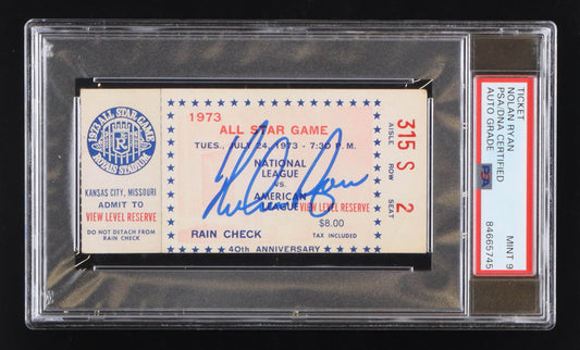 Nolan Ryan Signed 1973 All-Star Game Ticket Nolan Ryan Signed 1973 All-Star Game Ticket - Autograph Grade PSA 9