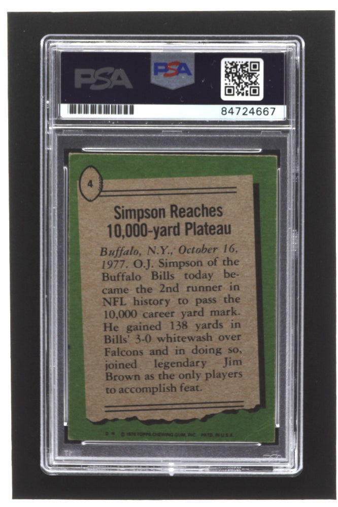 O.J. Simpson Signed 1978 Topps #4 HL (PSA)