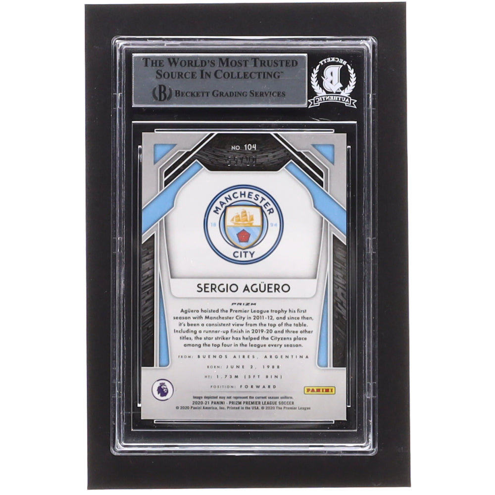 Sergio Aguero Signed 2020-21 Panini Prizm English Premier League Prizms Purple #104 #55/99 (BGS)