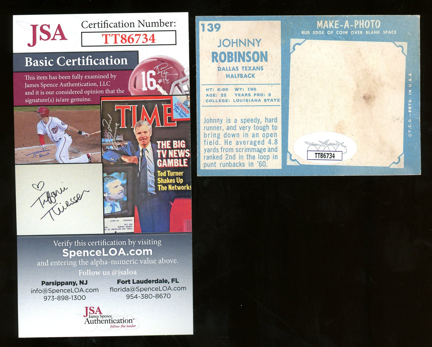 Johnny Robinson Signed 1961 Topps #139 (JSA COA) - Rookie Card