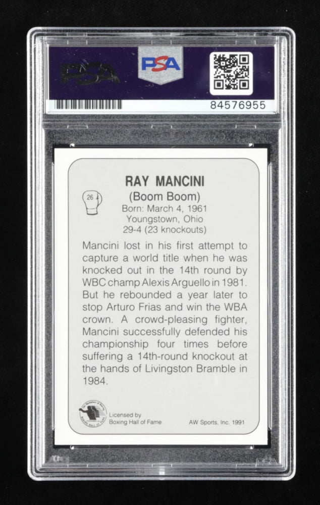 Ray ‘Boom Boom’ Mancini Signed 1991 All World #26 (PSA)