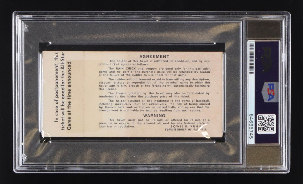 Nolan Ryan Signed 1973 All-Star Game Ticket Nolan Ryan Signed 1973 All-Star Game Ticket - Autograph Grade PSA 9