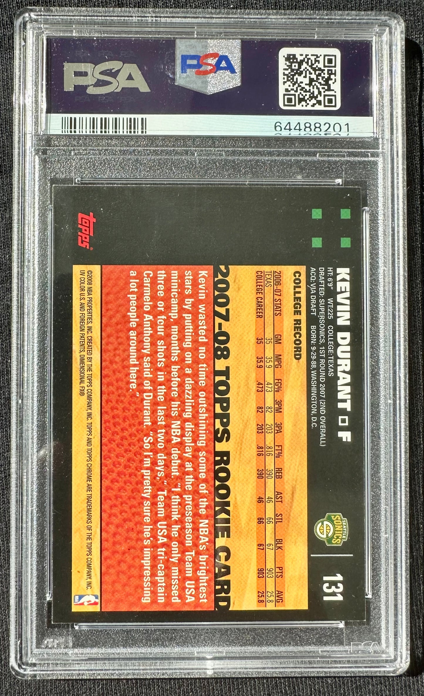 Kevin Durant Signed 2007 Topps Chrome #131 Auto (PSA) - Rookie Card