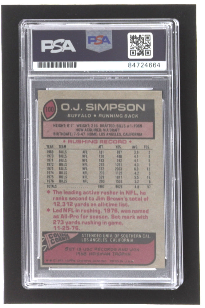 O.J. Simpson Signed 1977 Topps #100 AP (PSA)