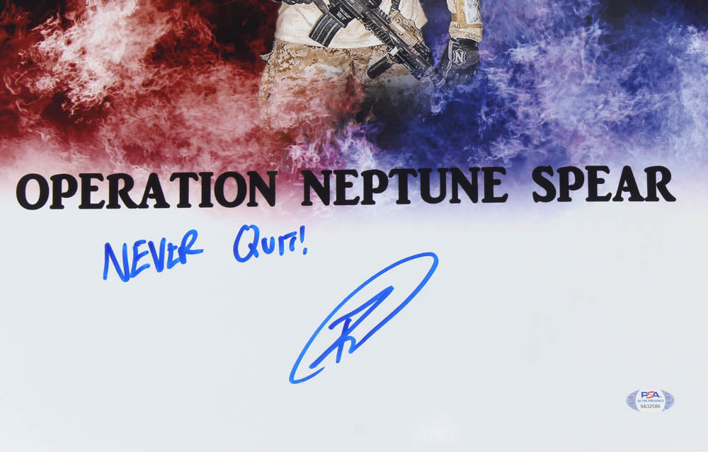 Robert J. O'Neill Signed (PSA) "Operation Neptune Spear" 16x20 Photo Inscribed "Never Quit!"
