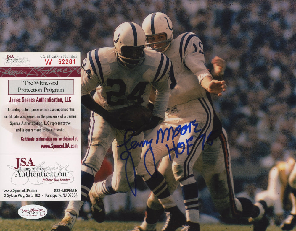 Lenny Moore Signed Colts 8x10 Photo Inscribed "HOF 75" (JSA COA)