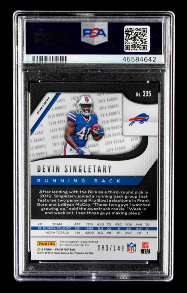 Devin Singletary 2019 Panini Prizm Rookie Autographs Prizms Red Wave #335 - (PSA 10)- Serially Numbered #083 / 149 - Rookie Card