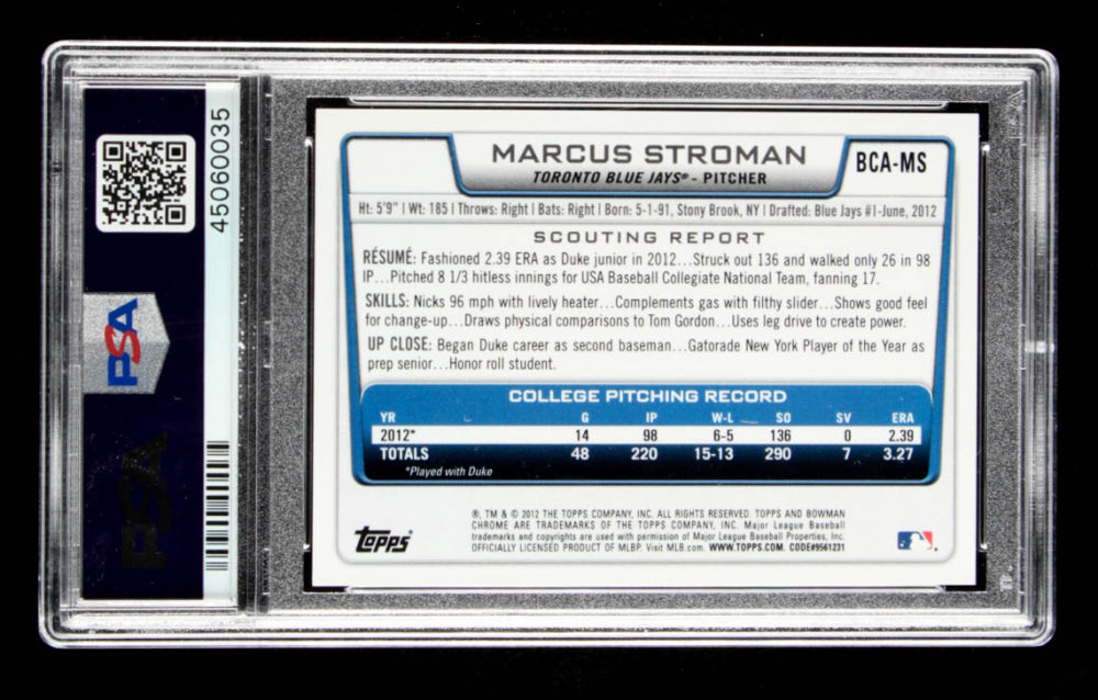 Marcus Stroman 2012 Bowman Chrome Draft Draft Pick Autographs #MS (PSA 10) - Rookie Card