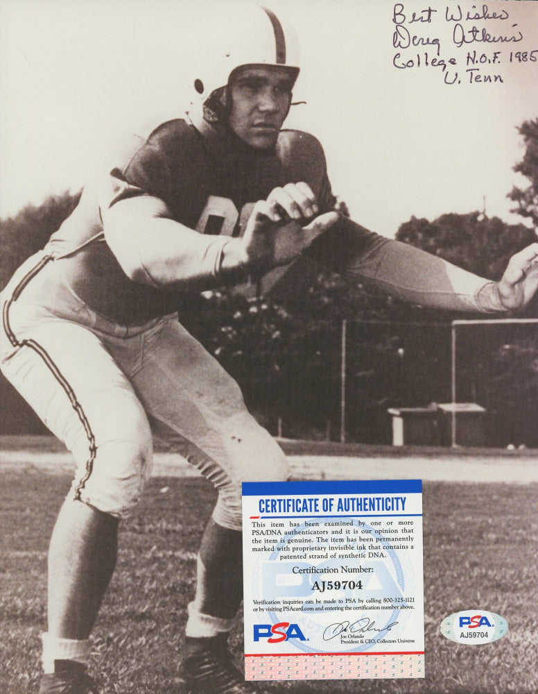 Doug Atkins Signed (PSA COA) Tennessee Volunteers 8x10 Photo Inscribed "Best Wishes", "College H.O.F. 1985" & "U. Tenn"
