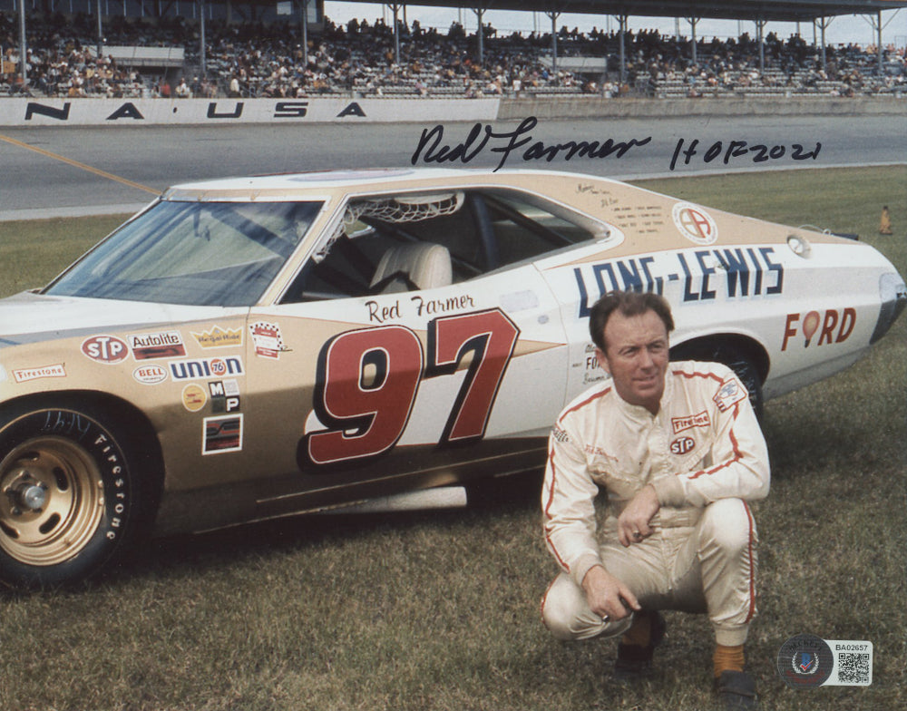 Red Farmer Signed (Beckett COA) NASCAR 8x10 Photo Inscribed "HOF 2021"
