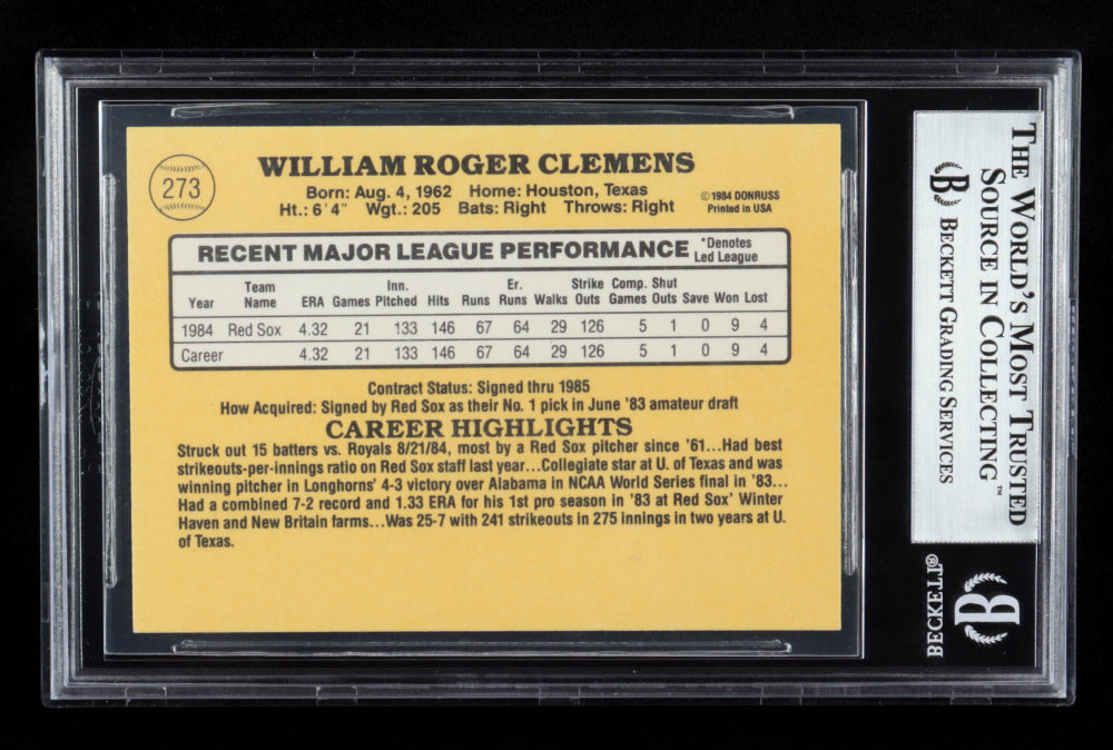 Roger Clemens Signed 1985 Donruss #273 (BGS) - Rookie Card