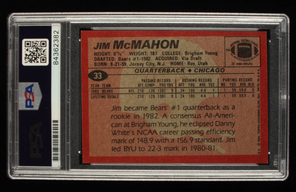 Jim McMahon Signed 1983 Topps #33 (PSA) - Rookie Card