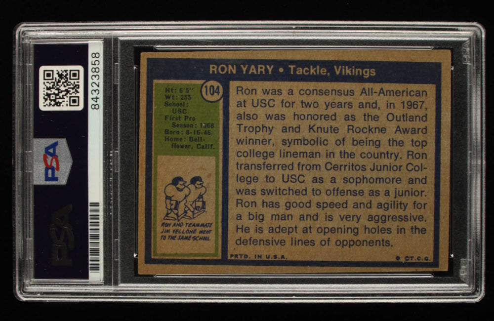 Ron Yary Signed 1972 Topps #104 Inscribed "HOF-01" (PSA) - Rookie Card