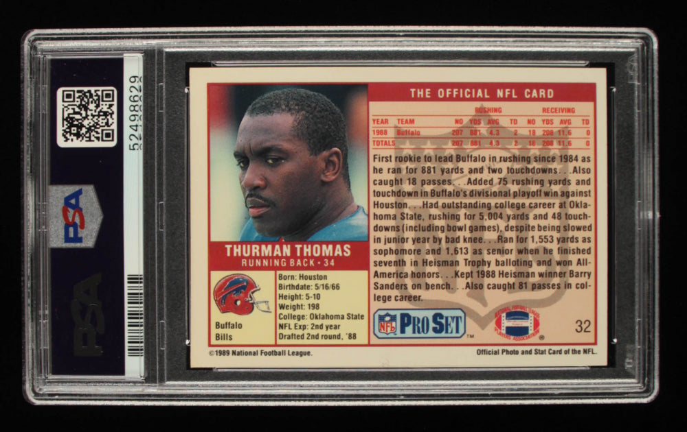 Thurman Thomas Signed 1989 Pro Set #32 - Autograph Graded PSA 10 - Rookie Card