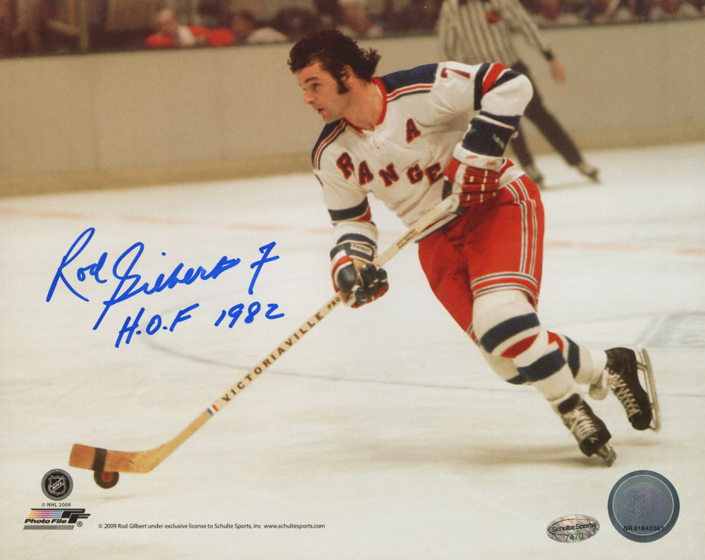 Rod Gilbert Signed Rangers 8x10 Photo Inscribed "H.O.F. 1982" (Schulte Sports Hologram)