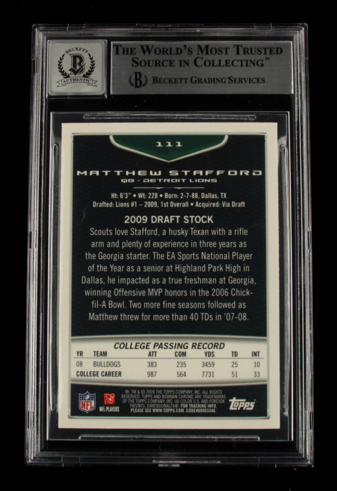 Matthew Stafford Signed 2009 Bowman Chrome #111 RC Inscribed "2009 #1 Pick" - Autograph Graded Beckett 10 - Rookie Card