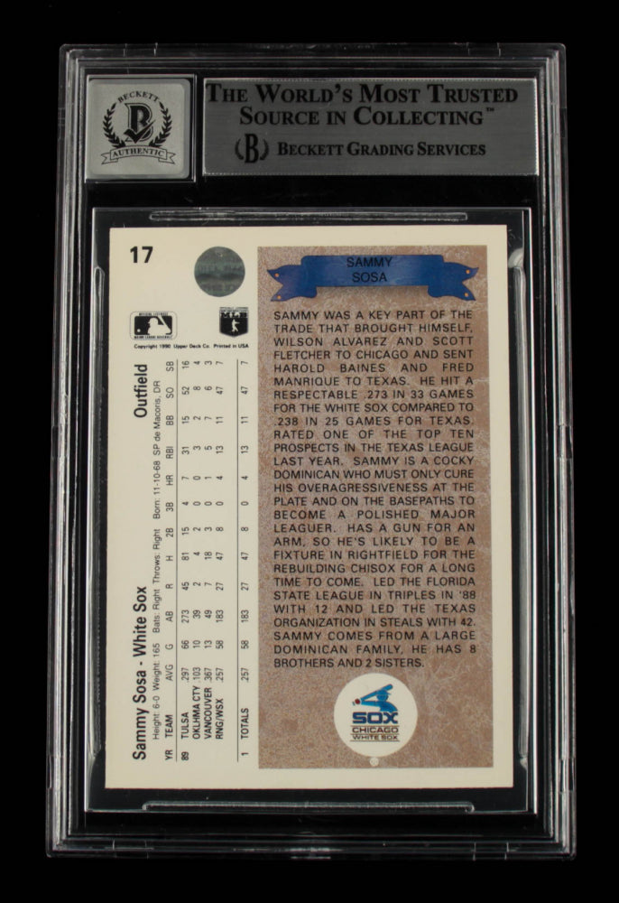 Sammy Sosa Signed 1990 Upper Deck #17 Inscribed "609 HR" - Autograph Graded Beckett 10 - Rookie Card