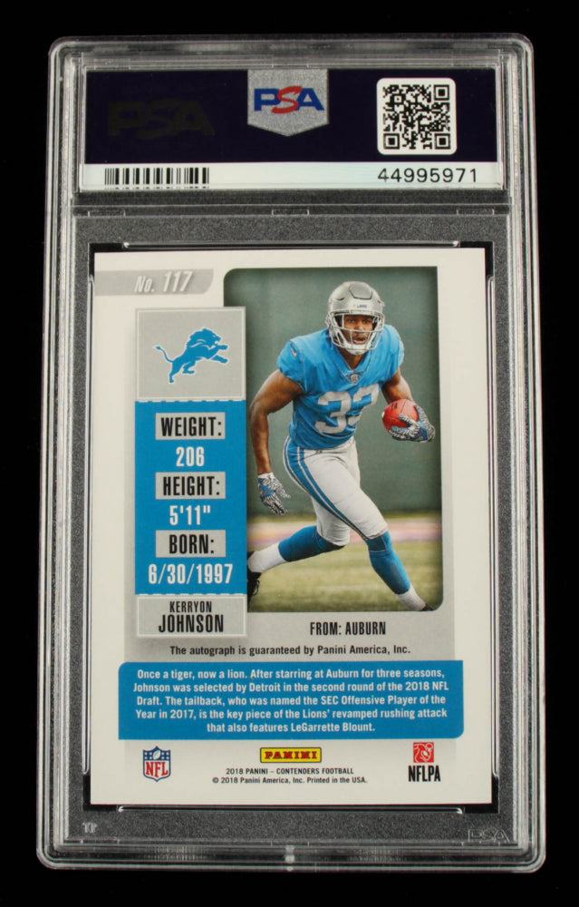 Kerryon Johnson 2018 Panini Contenders #117A AU RC EXCH (PSA 10) - Rookie Card