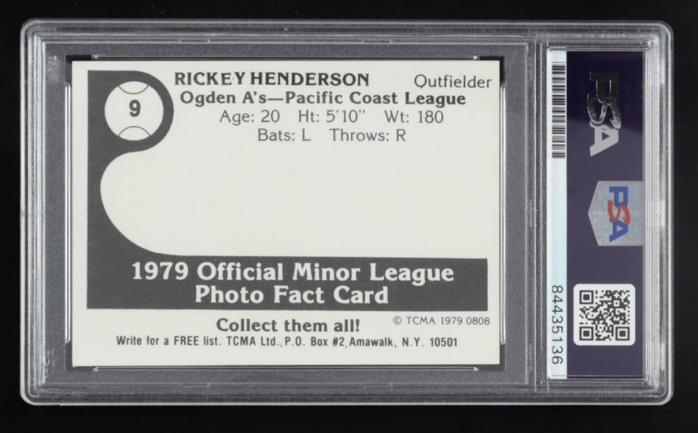 Rickey Henderson Signed 1979 Ogden A's TCMA #9 - Autograph Graded PSA 10 - Rookie Card