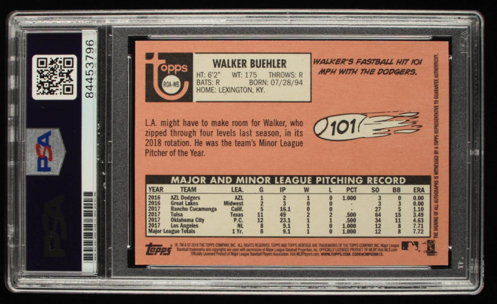 Walker Buehler 2018 Topps Heritage Real One Autographs #ROAWB - Autograph Graded PSA 9 - Rookie Card