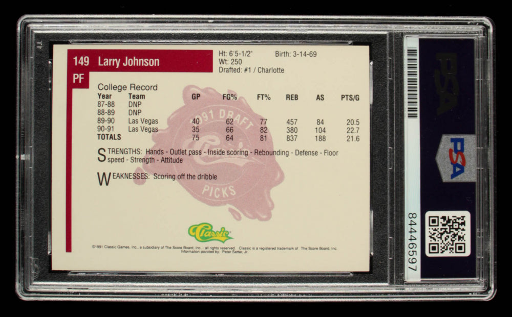 Larry Johnson Signed 1991 Classic Four Sport #149 (PSA Encapsulated) Rookie Card