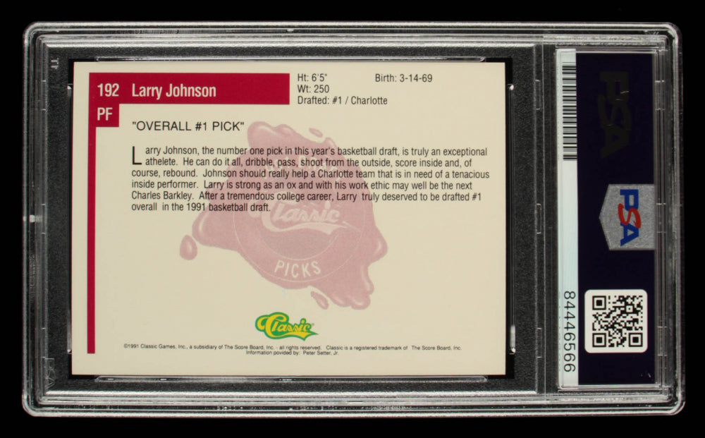 Larry Johnson Signed 1991 Classic Four Sport #192 No. 1 Pick (PSA Encapsulated) Rookie Card