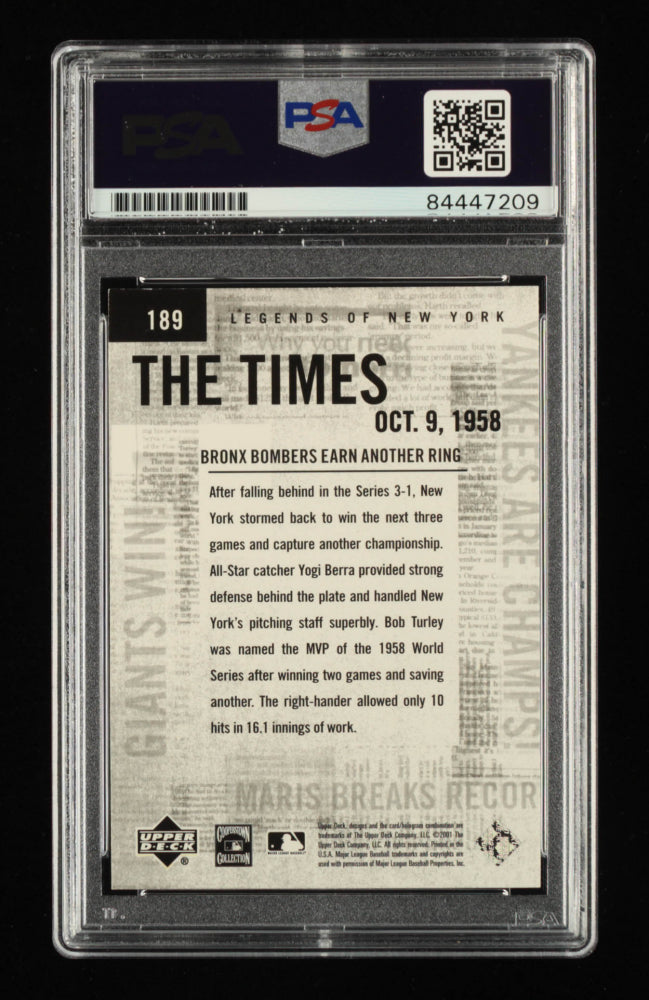 Yogi Berra Signed 2001 Upper Deck Legends of NY #189 TT - Autograph Graded PSA 10