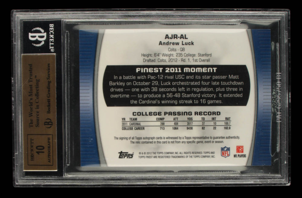Andrew Luck 2012 Finest Jumbo Jersey Autographs Red Refractors #AJRAL Numbered #3 / 25 Card Grade (BGS 9.5) Autograph Graded Beckett 10 - Rookie Card