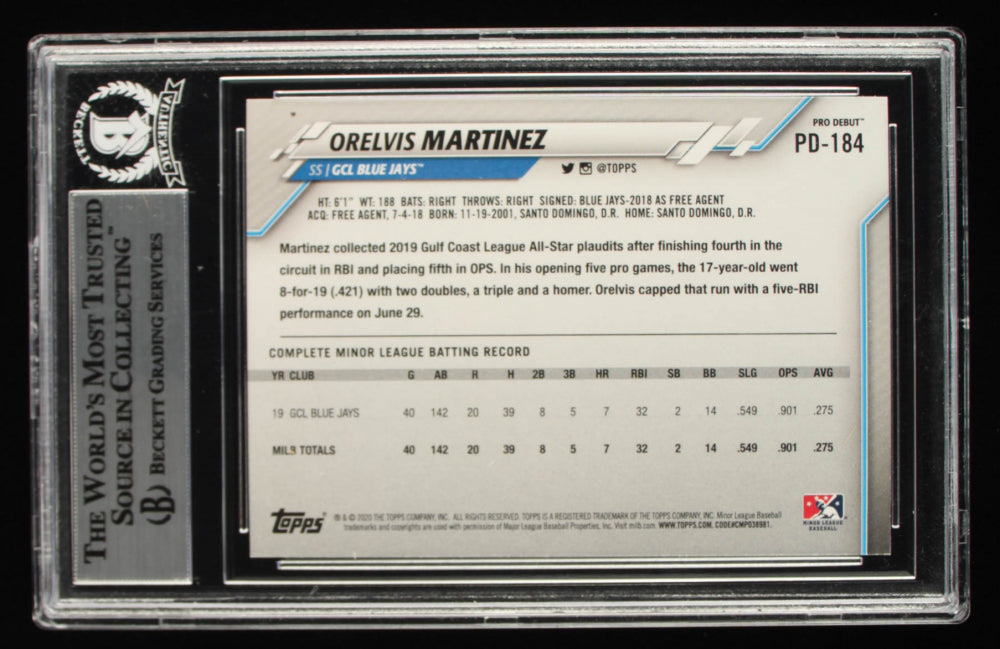 Orelvis Martinez Signed 2020 Topps Pro Debut #PD184 (BGS Encapsulated) Rookie Card