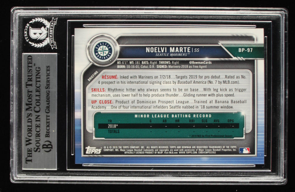 Noelvi Marte Signed 2019 Bowman Prospects #BP97 (BGS) - Rookie Card