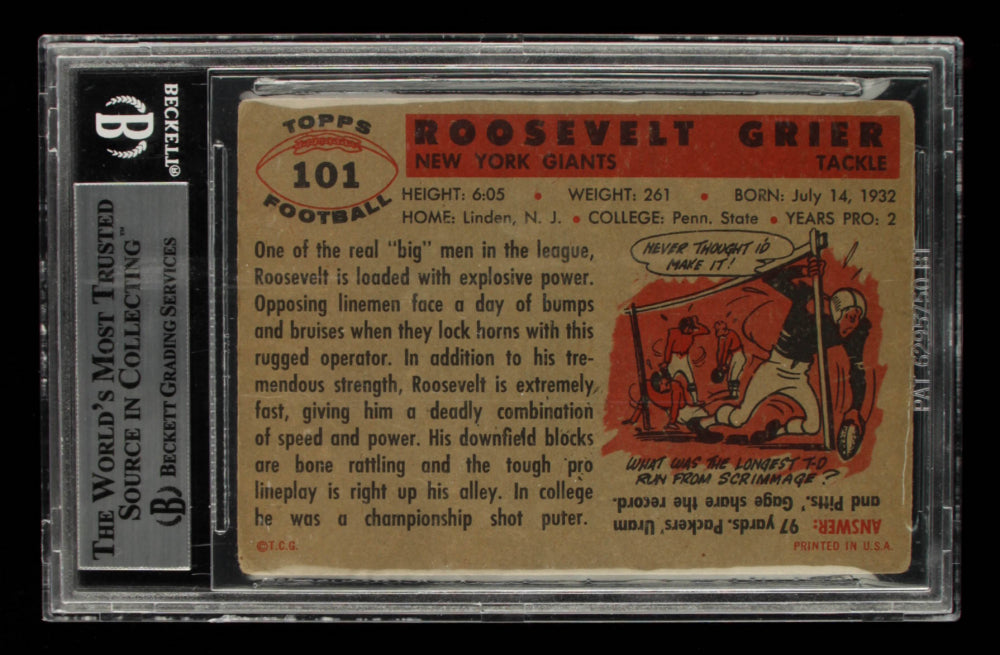 Roosevelt "Rosey" Grier Signed 1956 Topps #101 (BGS Encapsulated) Rookie Card