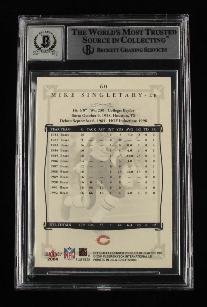 Mike Singletary Signed 2004 Greats of the Game #60 - Autograph Graded Beckett (BGS) 10