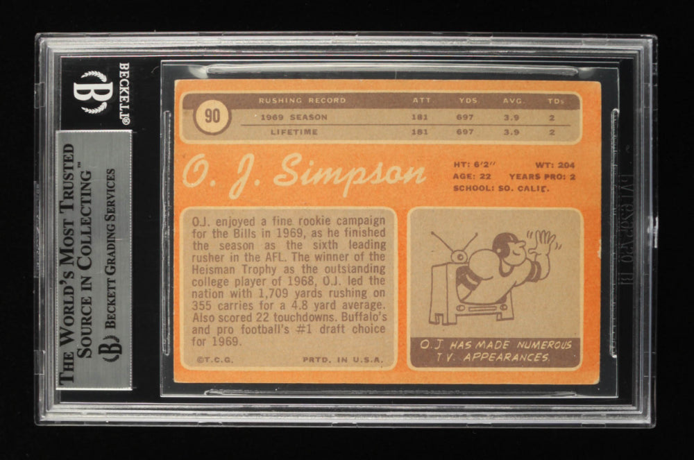 O.J. Simpson Signed 1970 Topps #90 RC Inscribed "#1 Pick" & "HOF 85" (BGS Encapsulated) Rookie Card