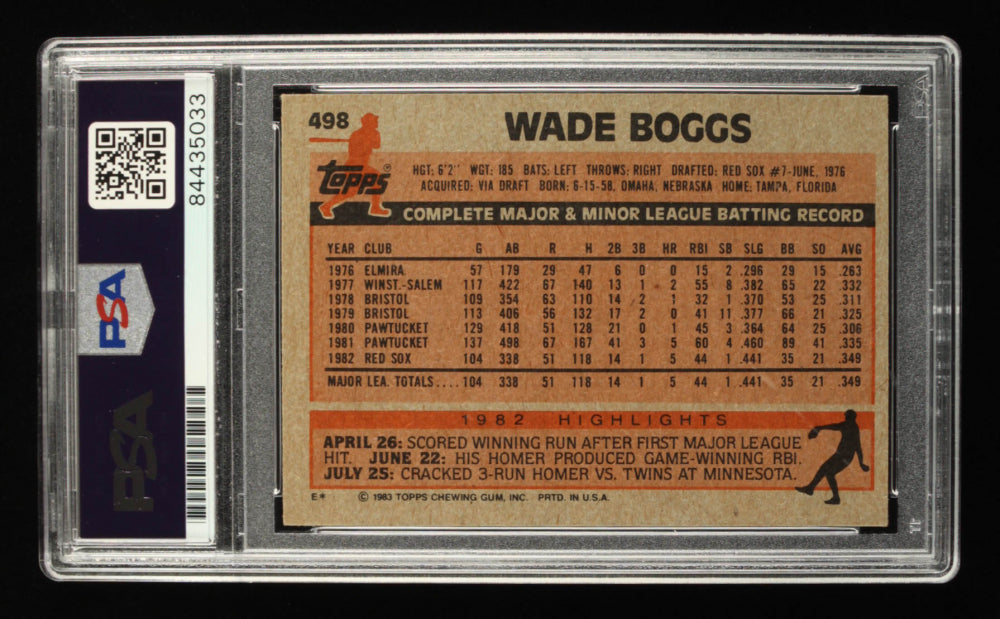 Wade Boggs Signed 1983 Topps #498 - Auto Grade PSA 10 | Rookie Card