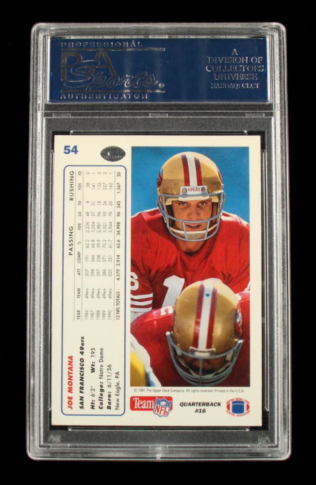 Joe Montana Signed 1991 Upper Deck #54 3X UER - PSA Authentic- Autograph Graded PSA 10