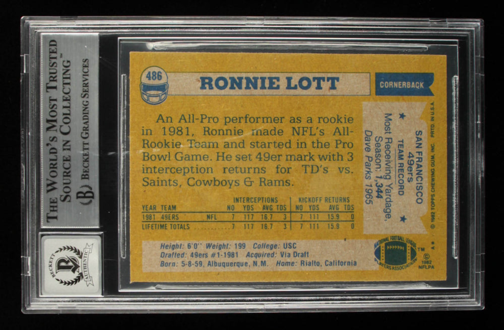 Ronnie Lott Signed 1982 Topps #486 - Autograph Graded Beckett 10 - Rookie Card