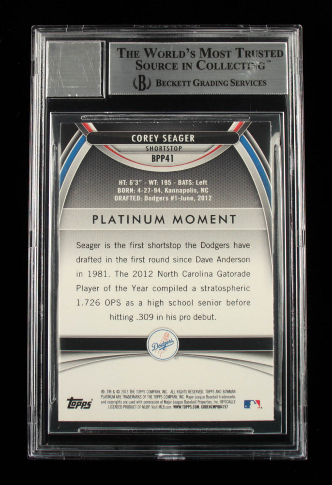 Corey Seager Signed 2013 Bowman Platinum Prospects #BPP41 - Autograph Graded Beckett 10 - Rookie Card