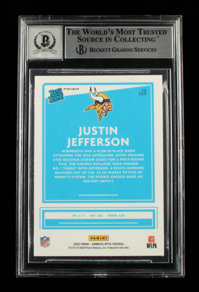 Justin Jefferson Signed 2020 Donruss Optic Holo #163 RR - Autograph Graded Beckett 10 - Rookie Card